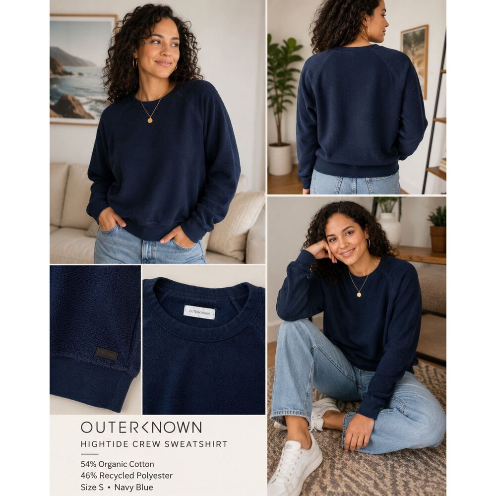 Outerknown Hightide Crew Sweatshirt Navy Blue Organic Cotton Recycled Sz S